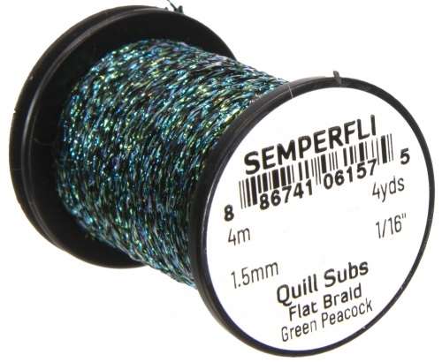 Quill Subs Flat Braid 1.5mm 1/16'' Green Peacock