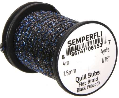Quill Subs Flat Braid 1.5mm 1/16'' Black Peacock