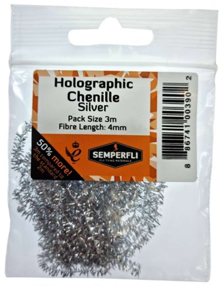 Holographic Tinsel Chenille 4mm Small Silver