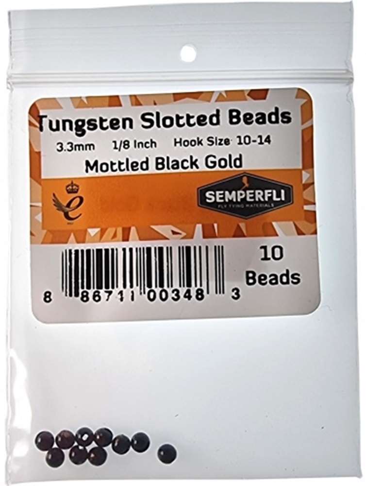 Tungsten Slotted Beads 3.3mm (1/8 Inch) Mottled Black Gold