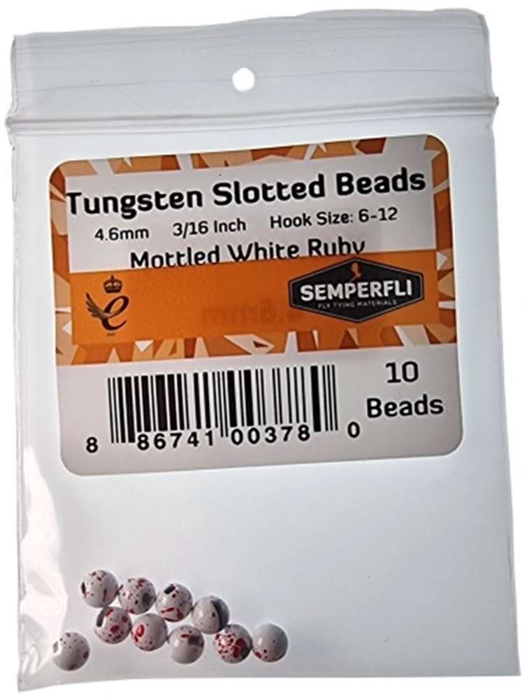Tungsten Slotted Beads 4.6mm (3/16 Inch) Mottled White Ruby